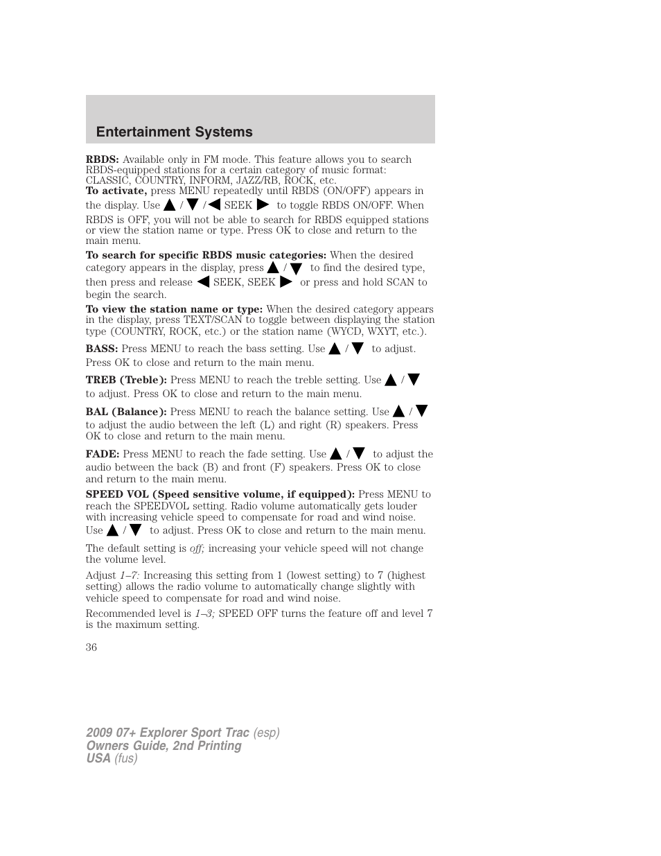 Entertainment systems | FORD 2009 Explorer Sport Trac v.2 User Manual | Page 36 / 351