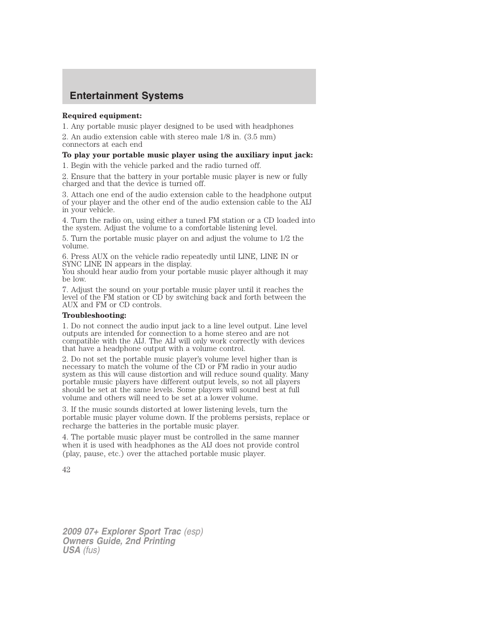 Entertainment systems | FORD 2009 Explorer Sport Trac v.2 User Manual | Page 42 / 351