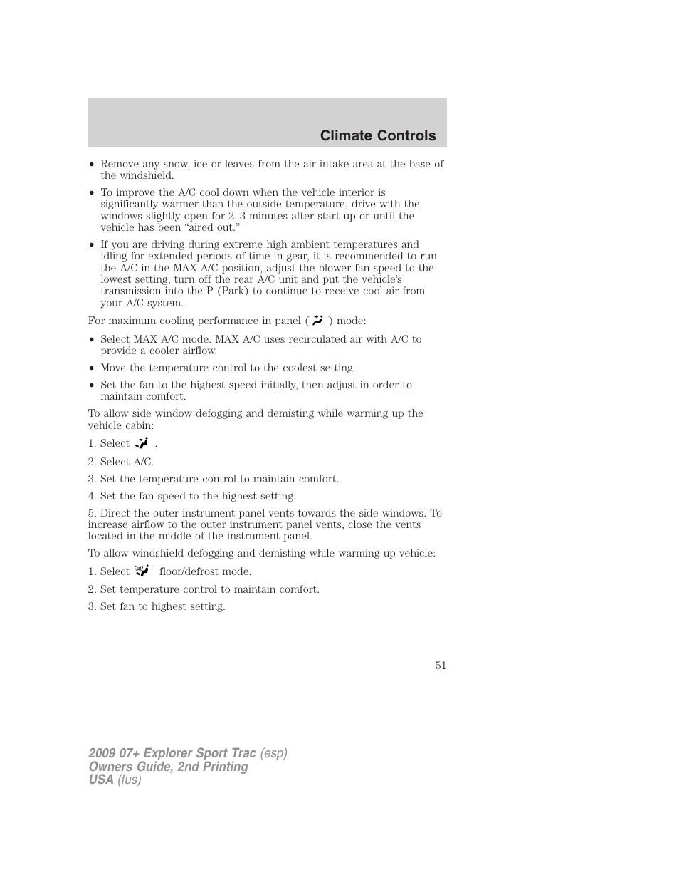 Climate controls | FORD 2009 Explorer Sport Trac v.2 User Manual | Page 51 / 351
