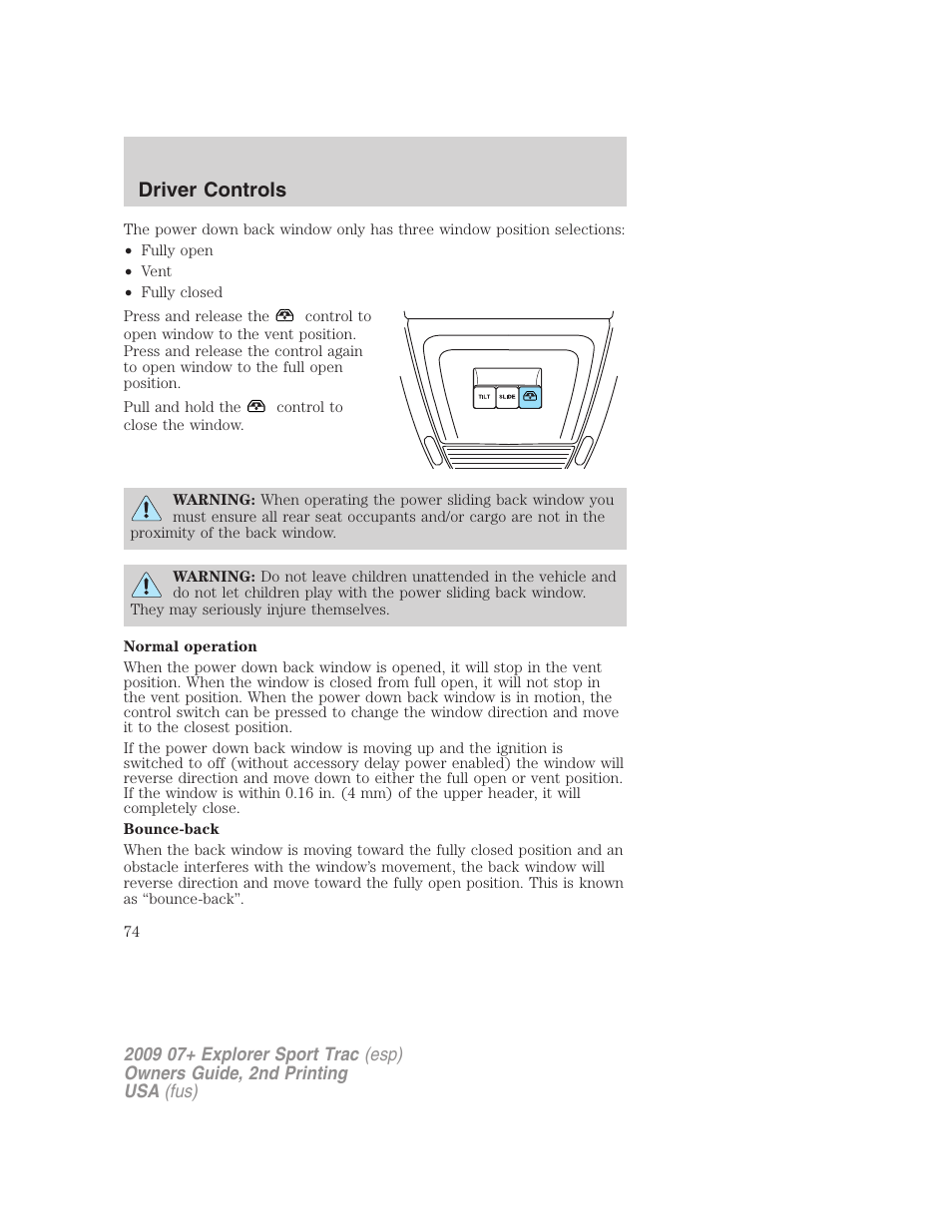 Driver controls | FORD 2009 Explorer Sport Trac v.2 User Manual | Page 74 / 351