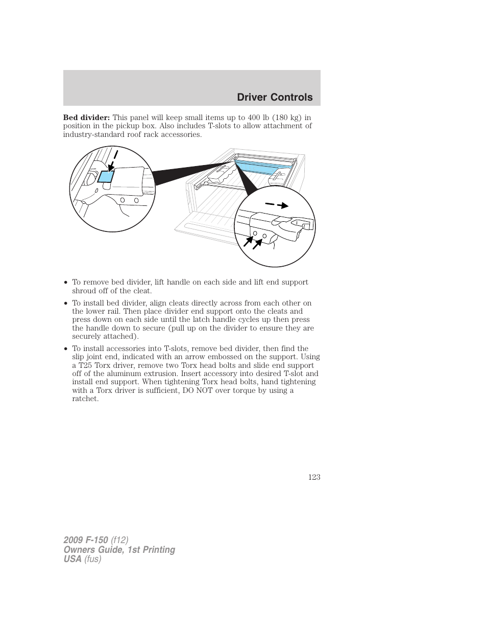 Driver controls | FORD 2009 F-150 v.1 User Manual | Page 123 / 405