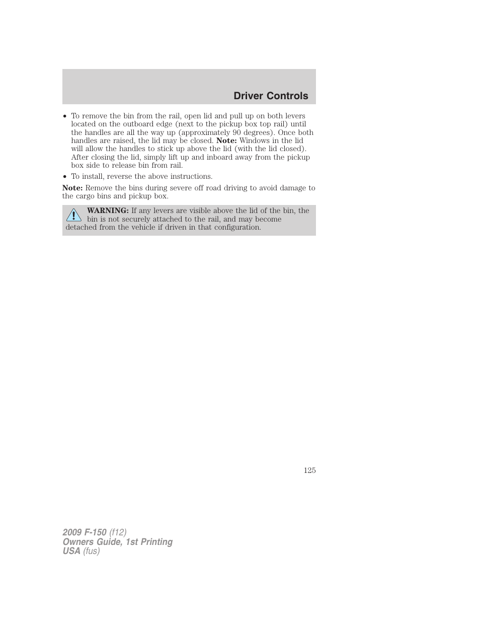 Driver controls | FORD 2009 F-150 v.1 User Manual | Page 125 / 405