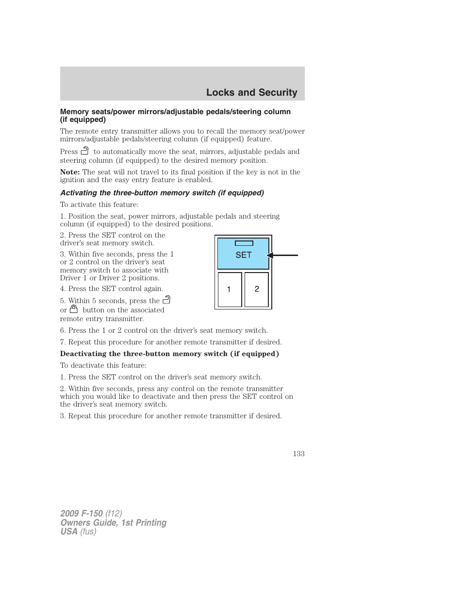 Locks and security | FORD 2009 F-150 v.1 User Manual | Page 133 / 405