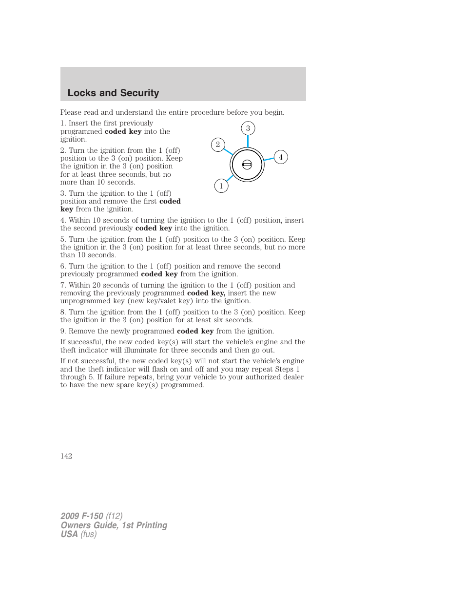 Locks and security | FORD 2009 F-150 v.1 User Manual | Page 142 / 405