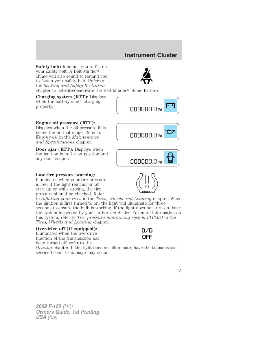 Instrument cluster | FORD 2009 F-150 v.1 User Manual | Page 15 / 405