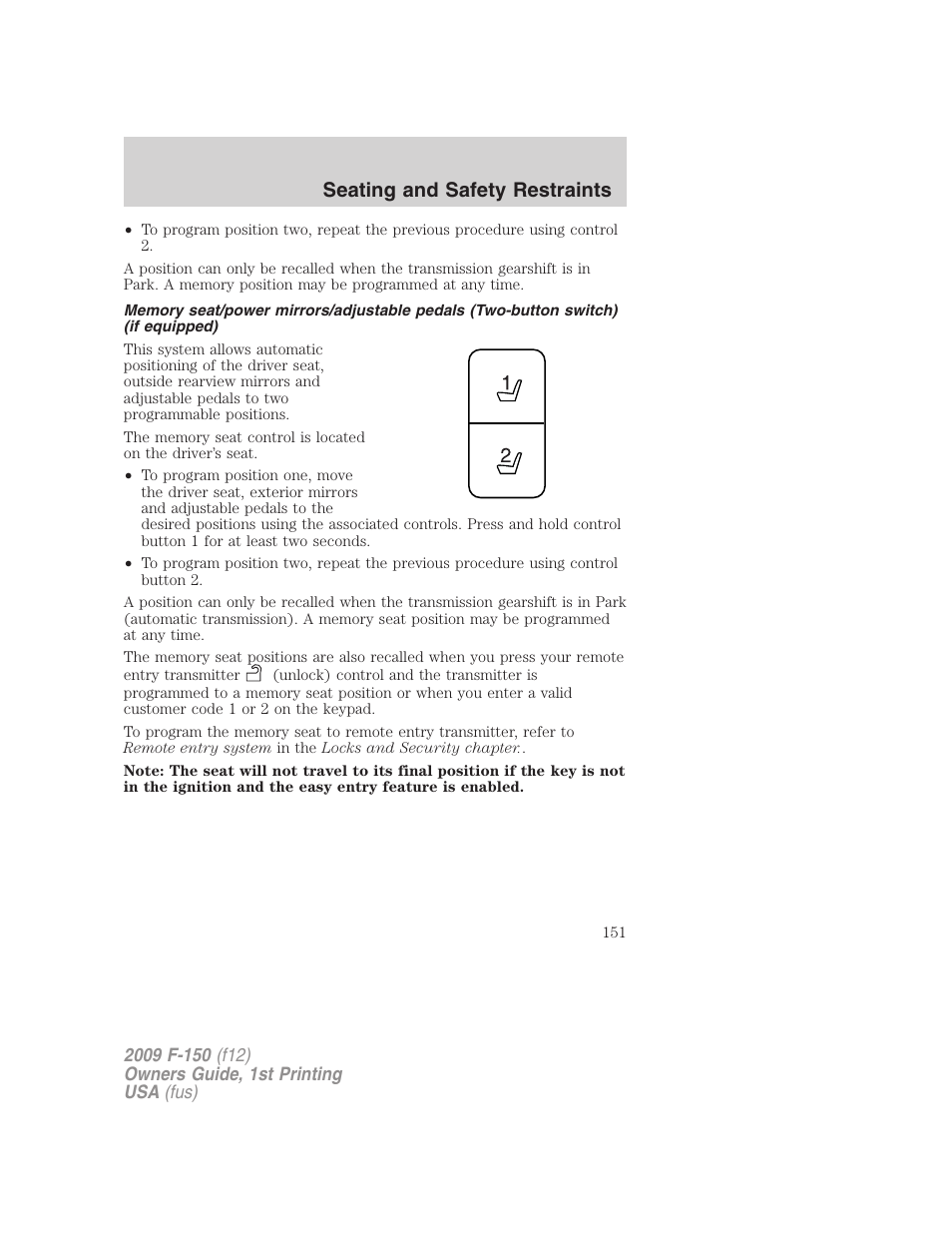 Seating and safety restraints | FORD 2009 F-150 v.1 User Manual | Page 151 / 405