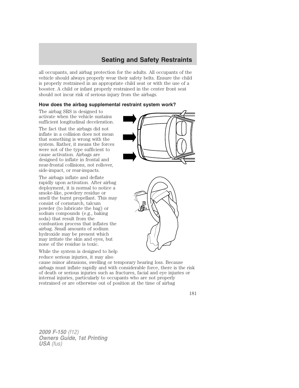 Seating and safety restraints | FORD 2009 F-150 v.1 User Manual | Page 181 / 405