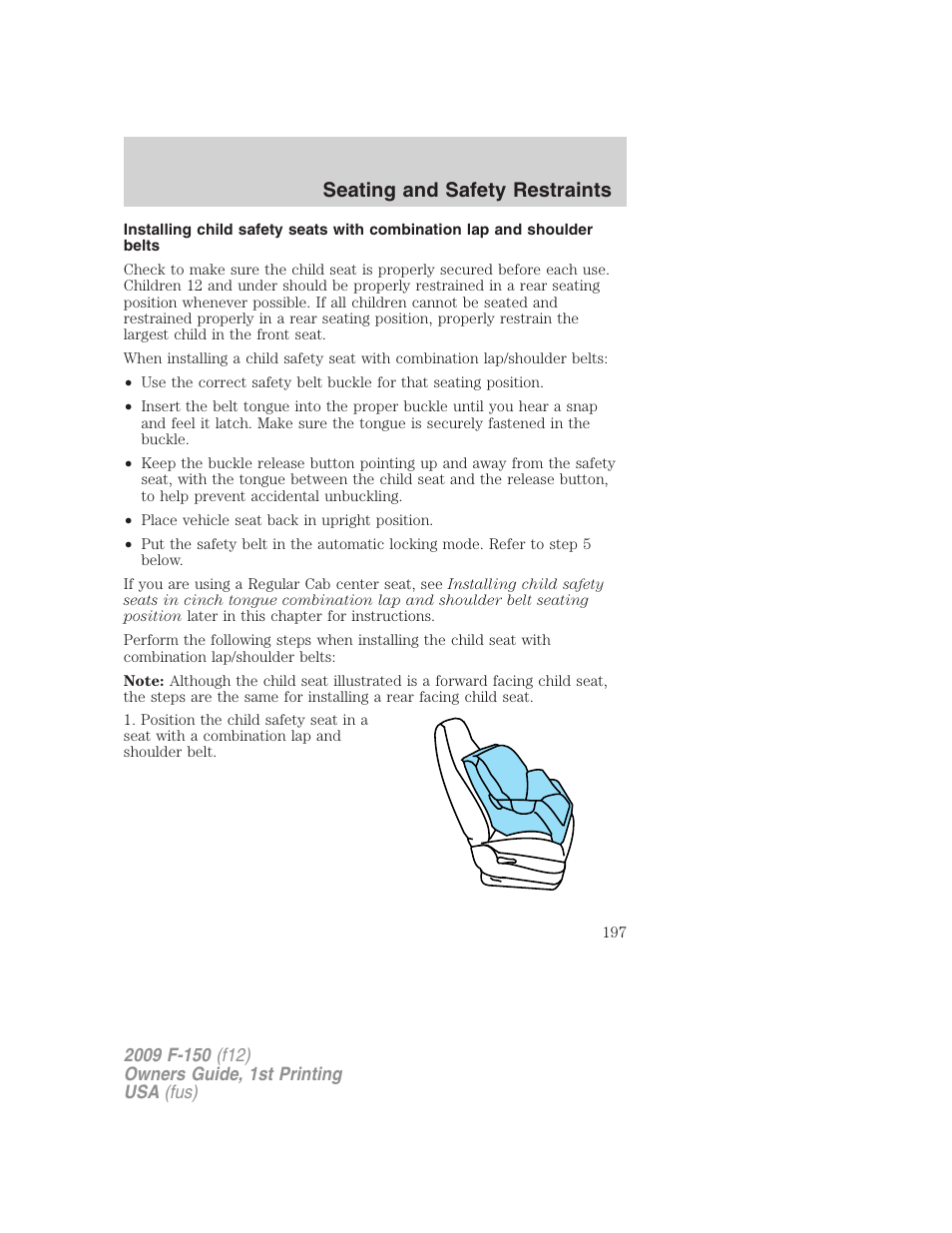 Seating and safety restraints | FORD 2009 F-150 v.1 User Manual | Page 197 / 405