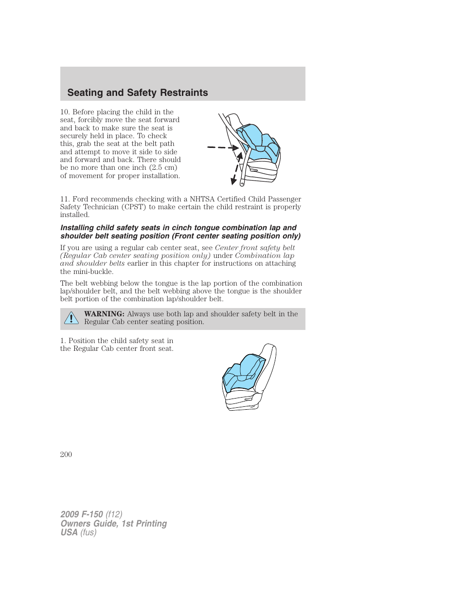 Seating and safety restraints | FORD 2009 F-150 v.1 User Manual | Page 200 / 405