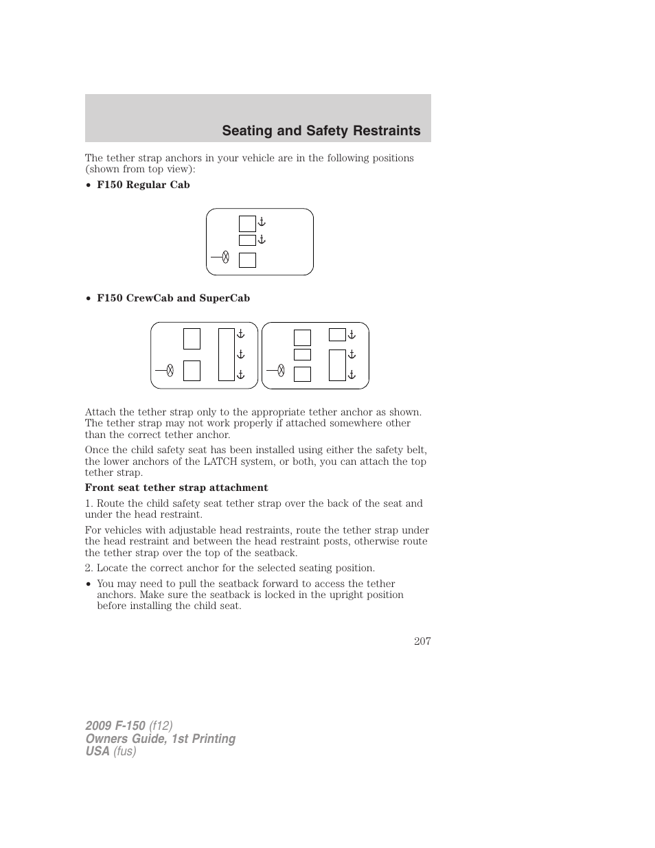 Seating and safety restraints | FORD 2009 F-150 v.1 User Manual | Page 207 / 405