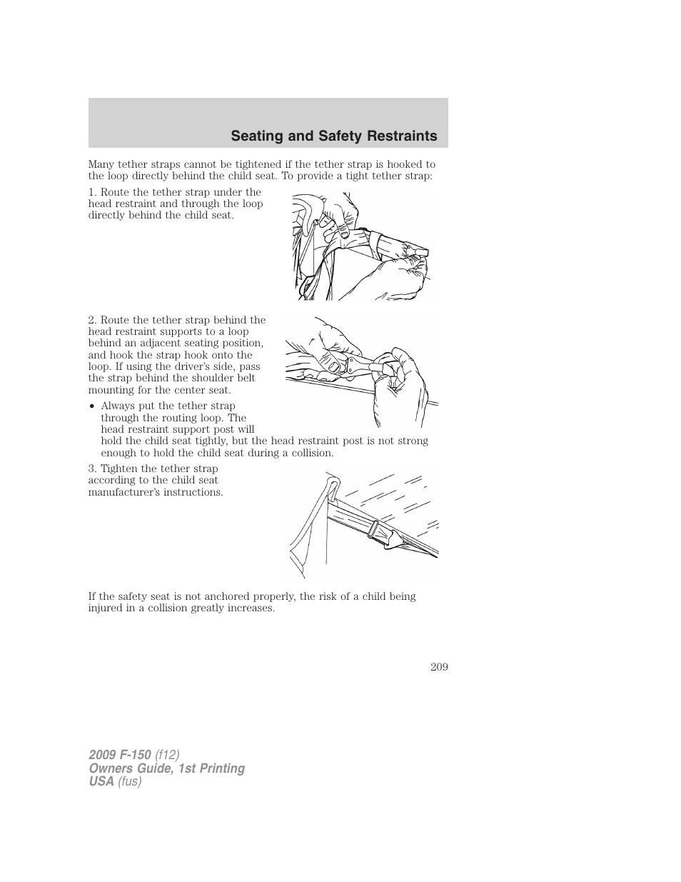 Seating and safety restraints | FORD 2009 F-150 v.1 User Manual | Page 209 / 405