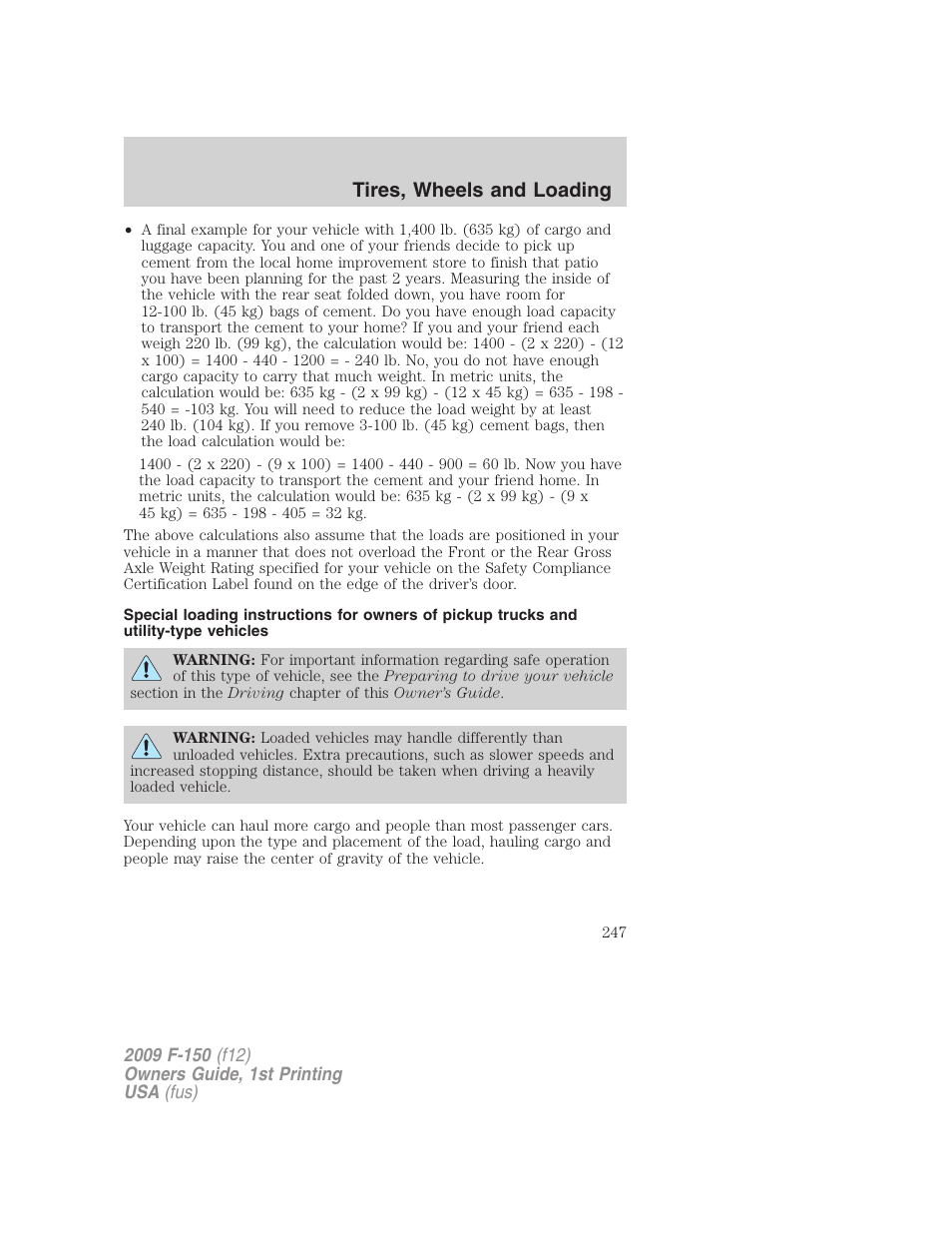 Tires, wheels and loading | FORD 2009 F-150 v.1 User Manual | Page 247 / 405