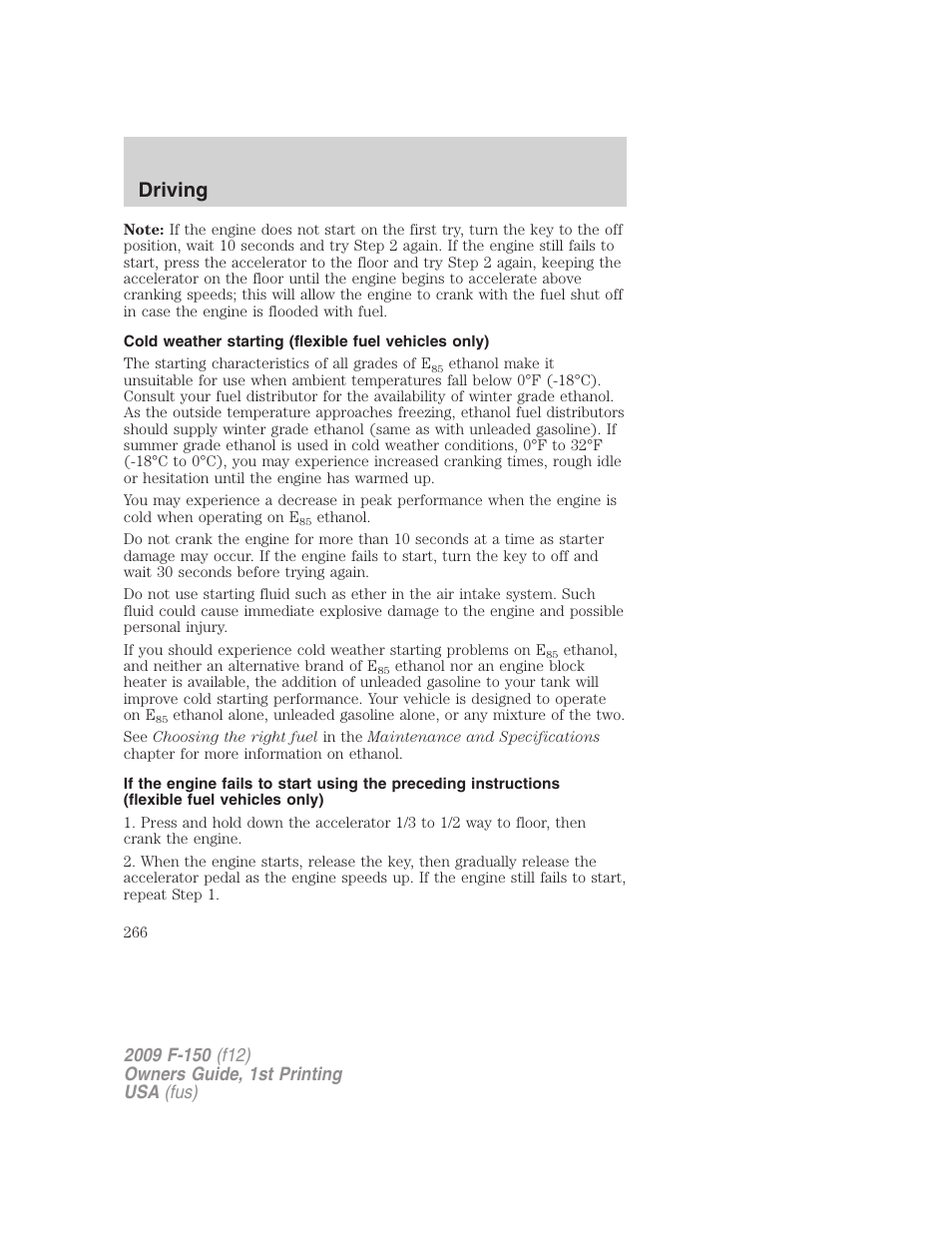 Driving | FORD 2009 F-150 v.1 User Manual | Page 266 / 405