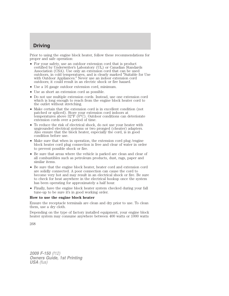 Driving | FORD 2009 F-150 v.1 User Manual | Page 268 / 405