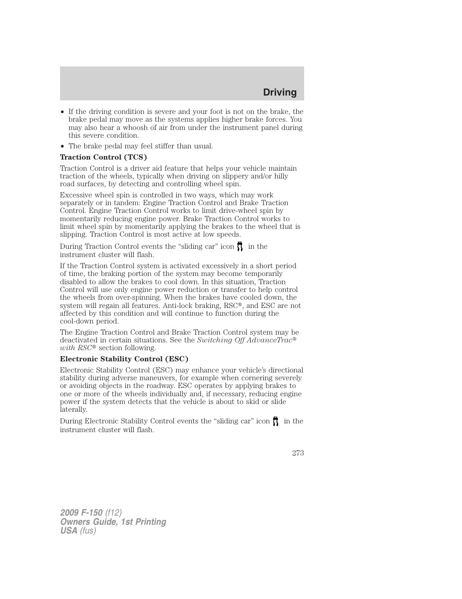 Driving | FORD 2009 F-150 v.1 User Manual | Page 273 / 405