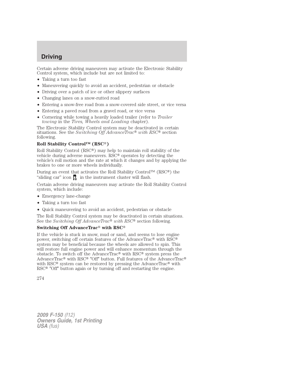 Driving | FORD 2009 F-150 v.1 User Manual | Page 274 / 405