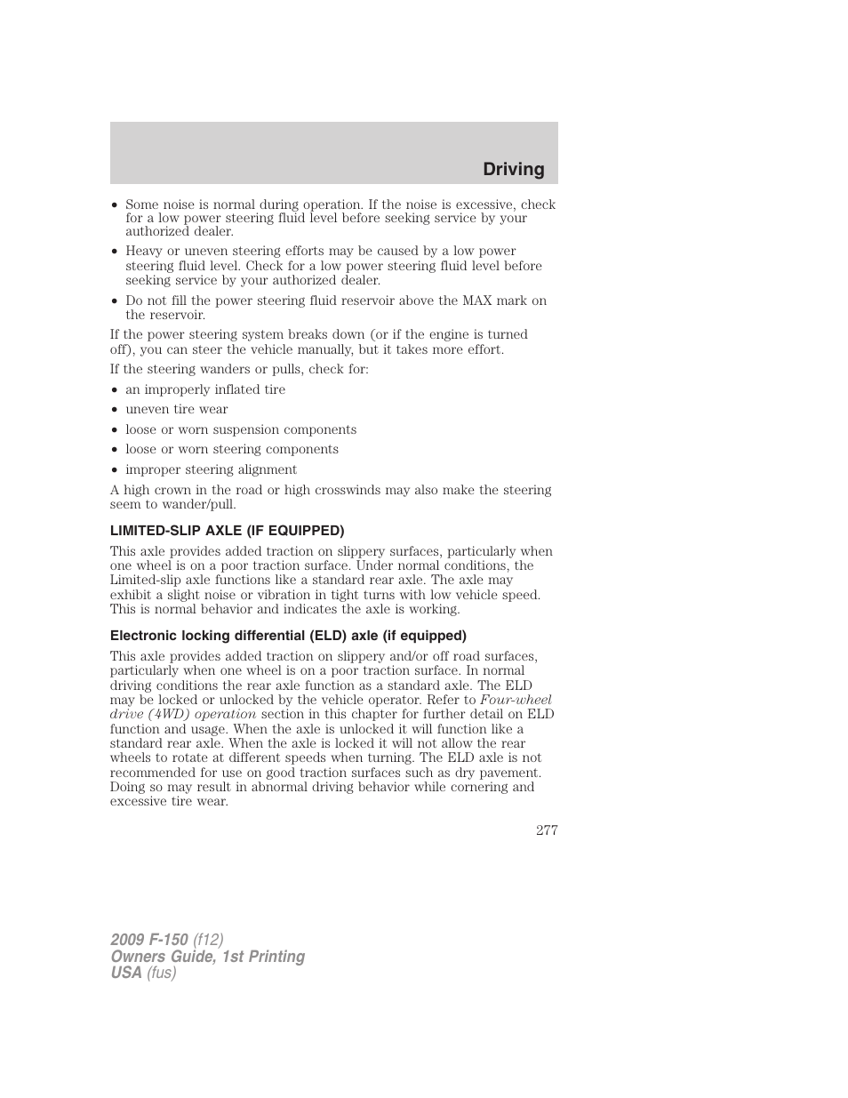 Limited-slip axle (if equipped), Driving | FORD 2009 F-150 v.1 User Manual | Page 277 / 405