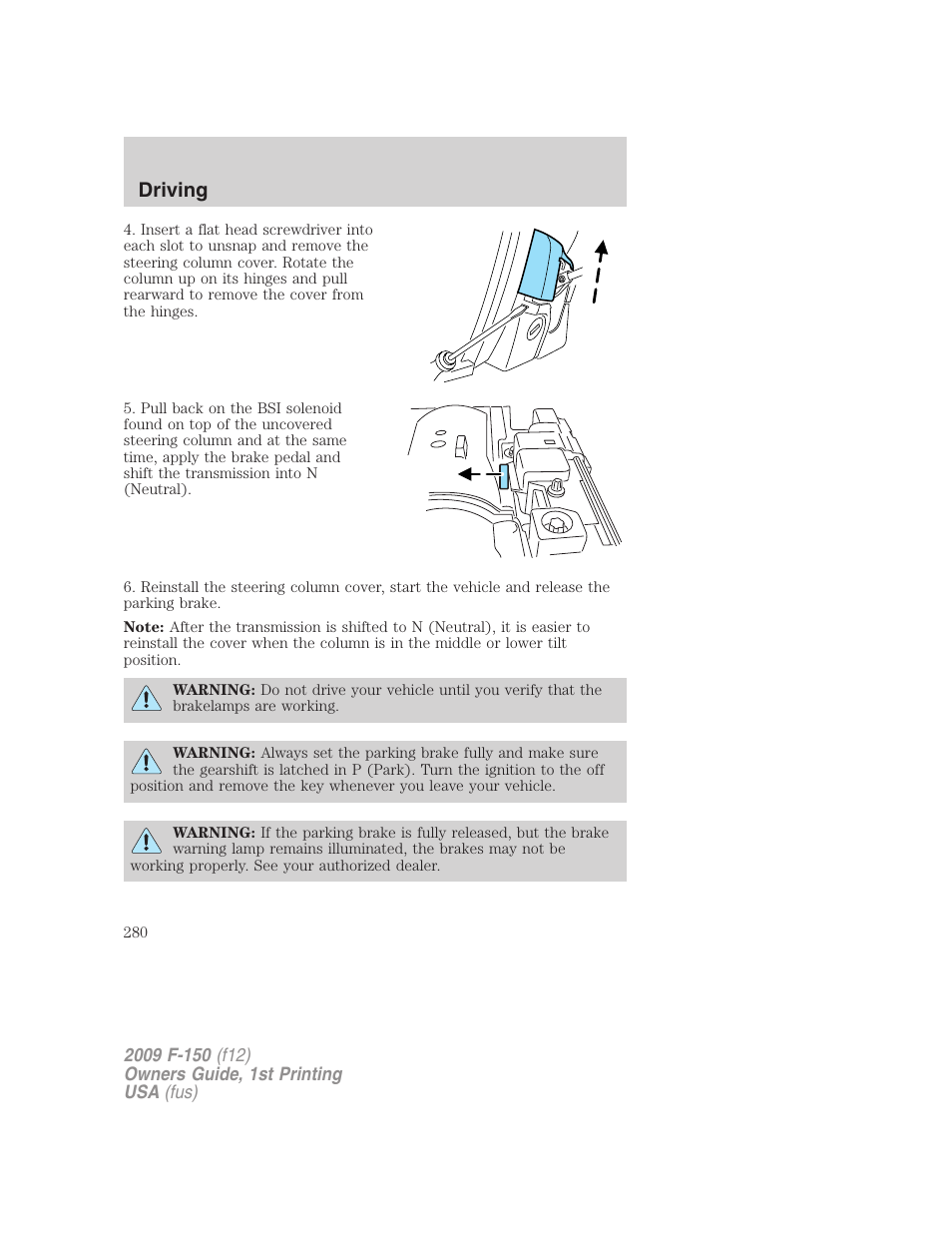 Driving | FORD 2009 F-150 v.1 User Manual | Page 280 / 405