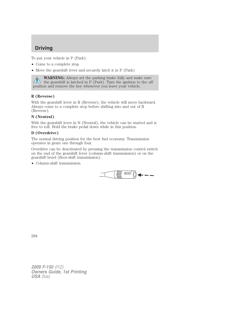 Driving | FORD 2009 F-150 v.1 User Manual | Page 284 / 405