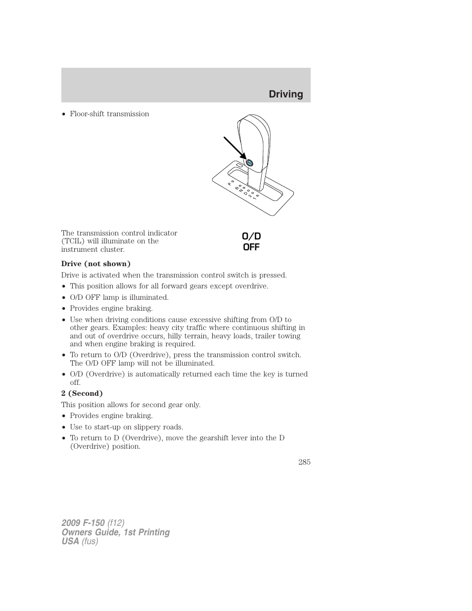Driving | FORD 2009 F-150 v.1 User Manual | Page 285 / 405