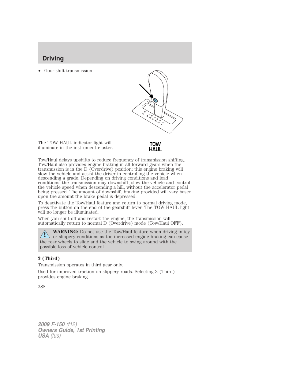 Driving | FORD 2009 F-150 v.1 User Manual | Page 288 / 405