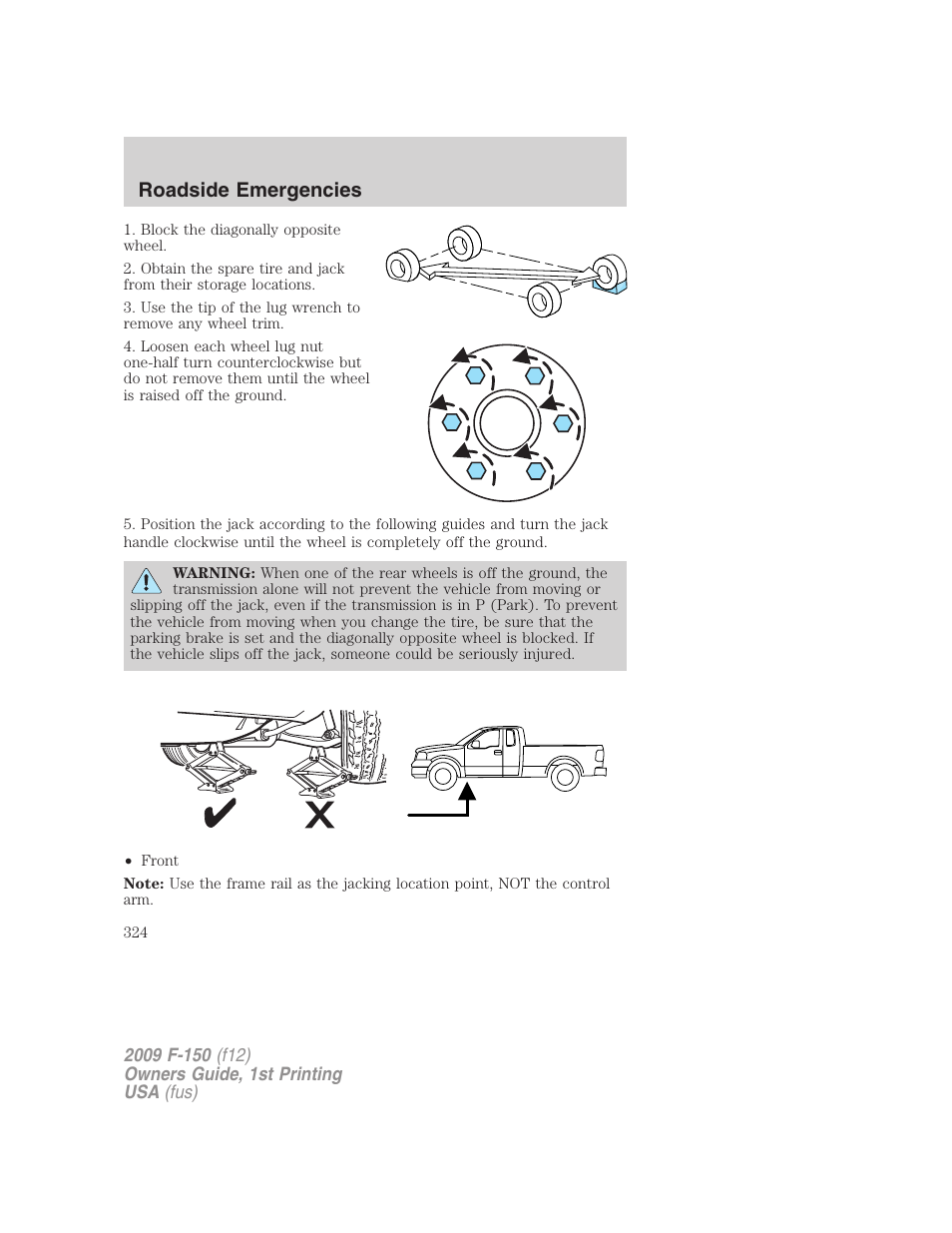 Roadside emergencies | FORD 2009 F-150 v.1 User Manual | Page 324 / 405