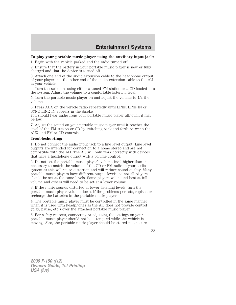 Entertainment systems | FORD 2009 F-150 v.1 User Manual | Page 33 / 405