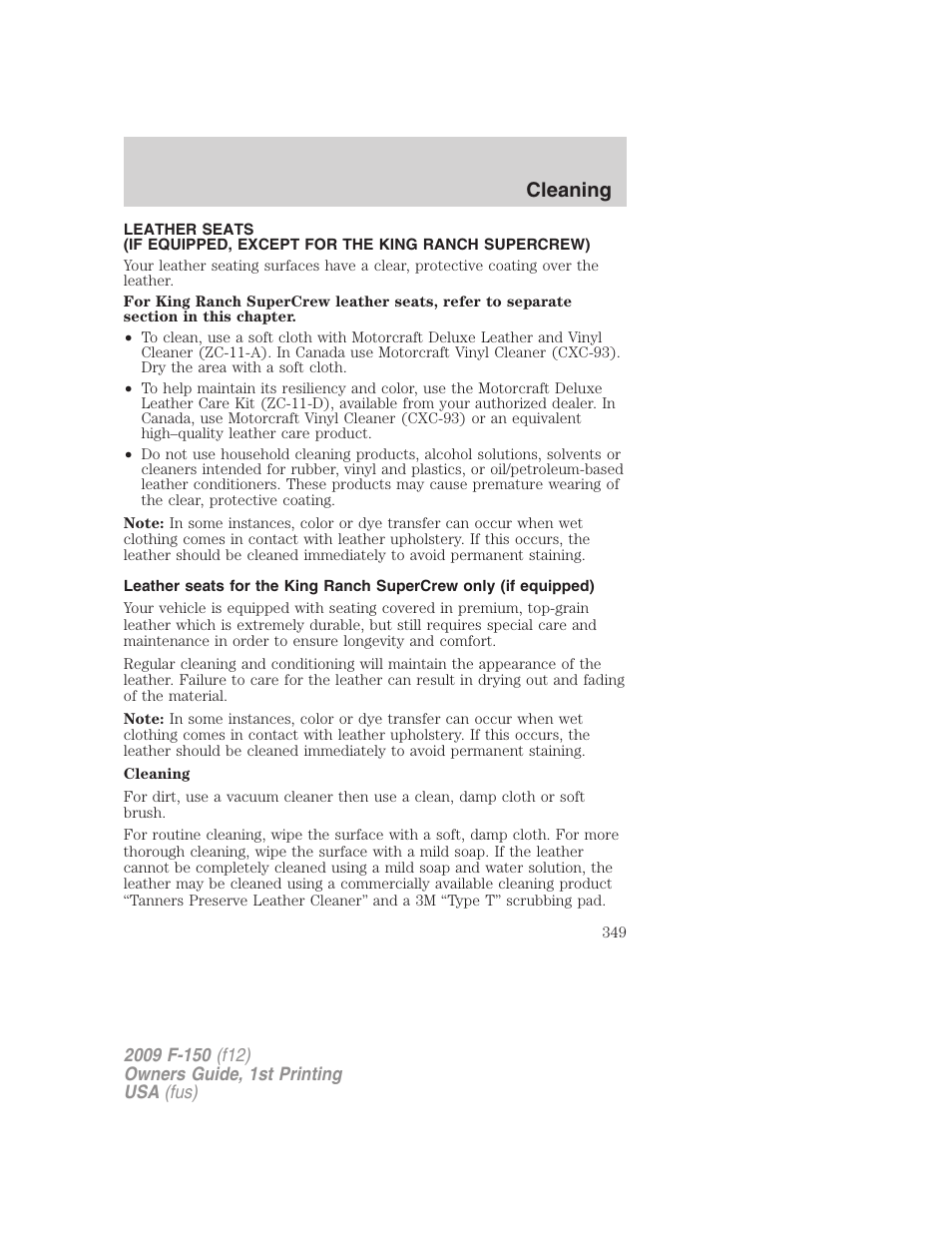 Cleaning | FORD 2009 F-150 v.1 User Manual | Page 349 / 405