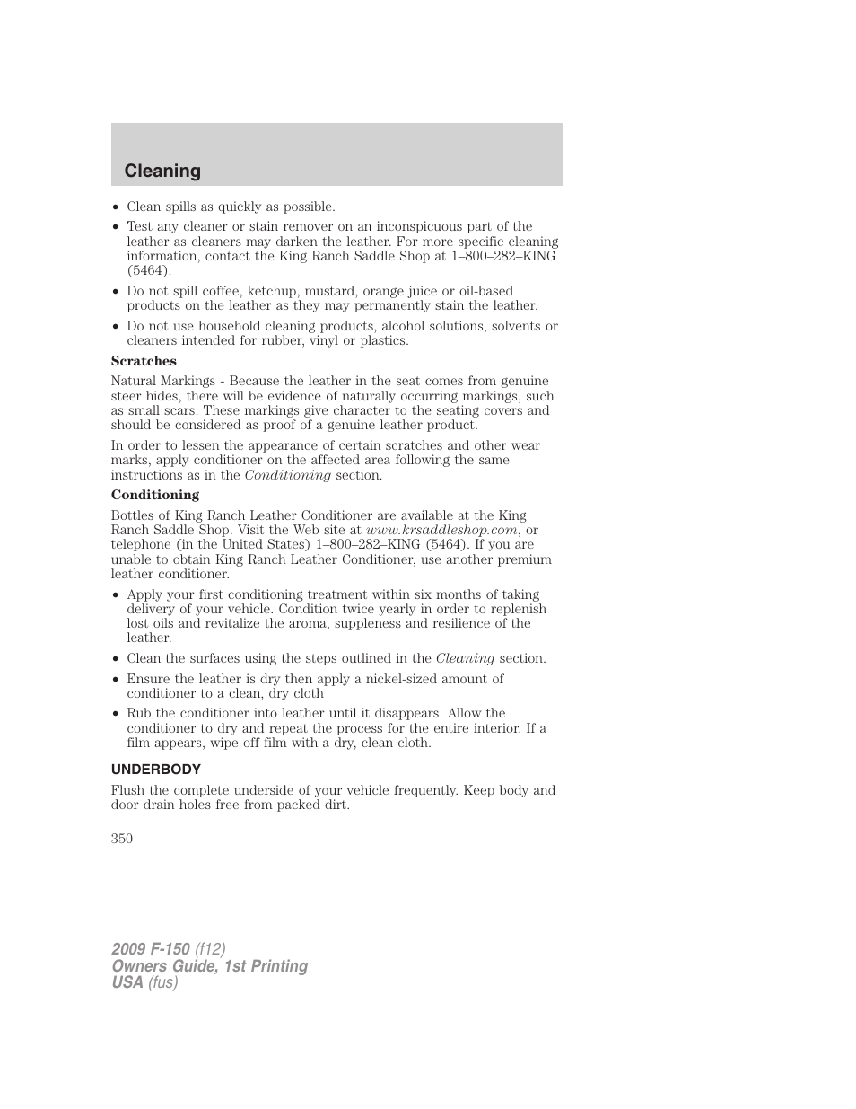 Underbody, Cleaning | FORD 2009 F-150 v.1 User Manual | Page 350 / 405