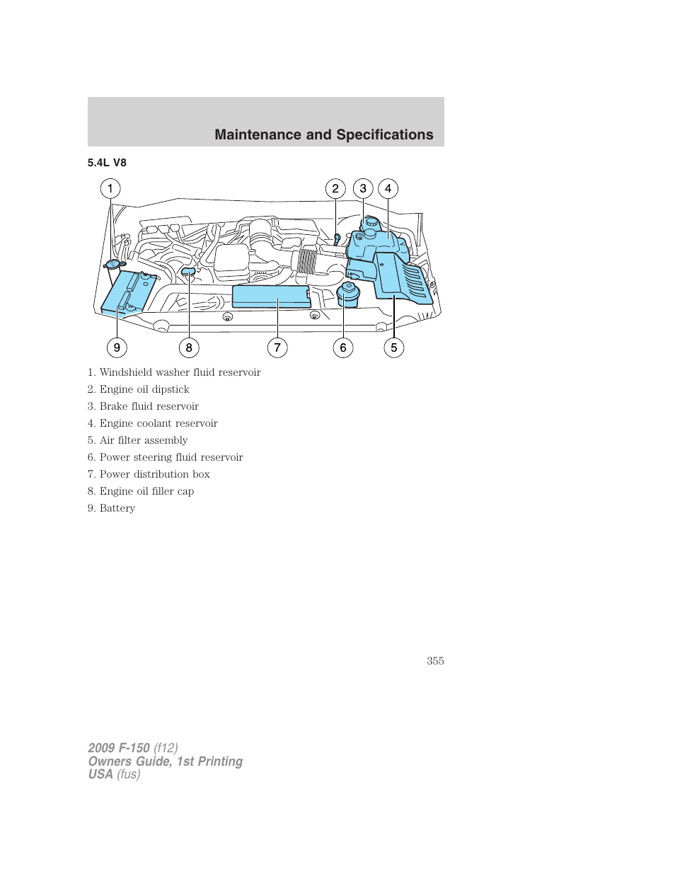 4l v8, Maintenance and specifications | FORD 2009 F-150 v.1 User Manual | Page 355 / 405