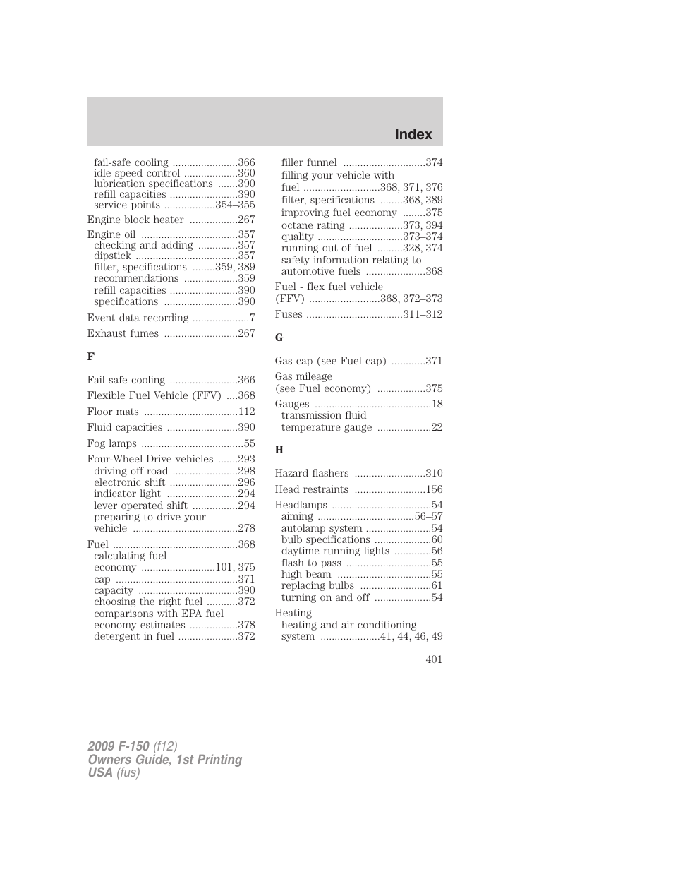Index | FORD 2009 F-150 v.1 User Manual | Page 401 / 405