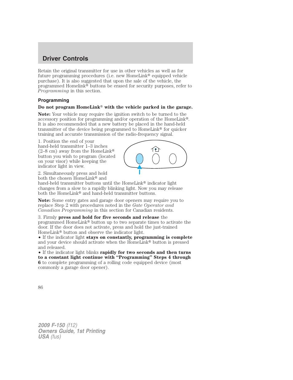 Programming, Driver controls | FORD 2009 F-150 v.1 User Manual | Page 86 / 405