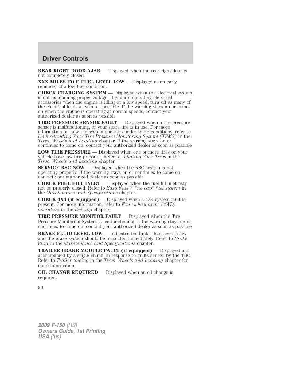 Driver controls | FORD 2009 F-150 v.1 User Manual | Page 98 / 405