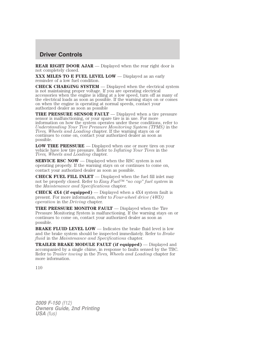 Driver controls | FORD 2009 F-150 v.2 User Manual | Page 110 / 409