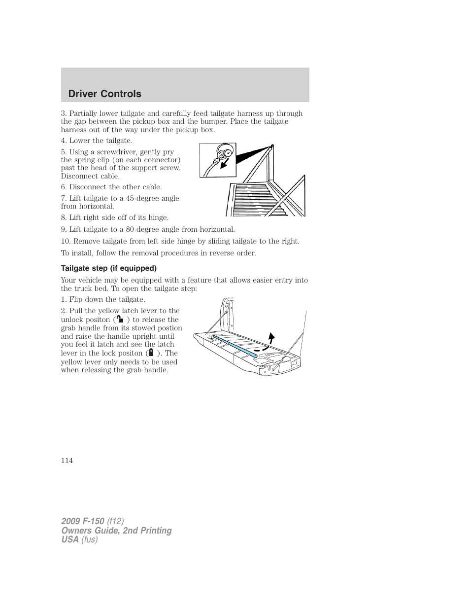 Tailgate step (if equipped), Driver controls | FORD 2009 F-150 v.2 User Manual | Page 114 / 409