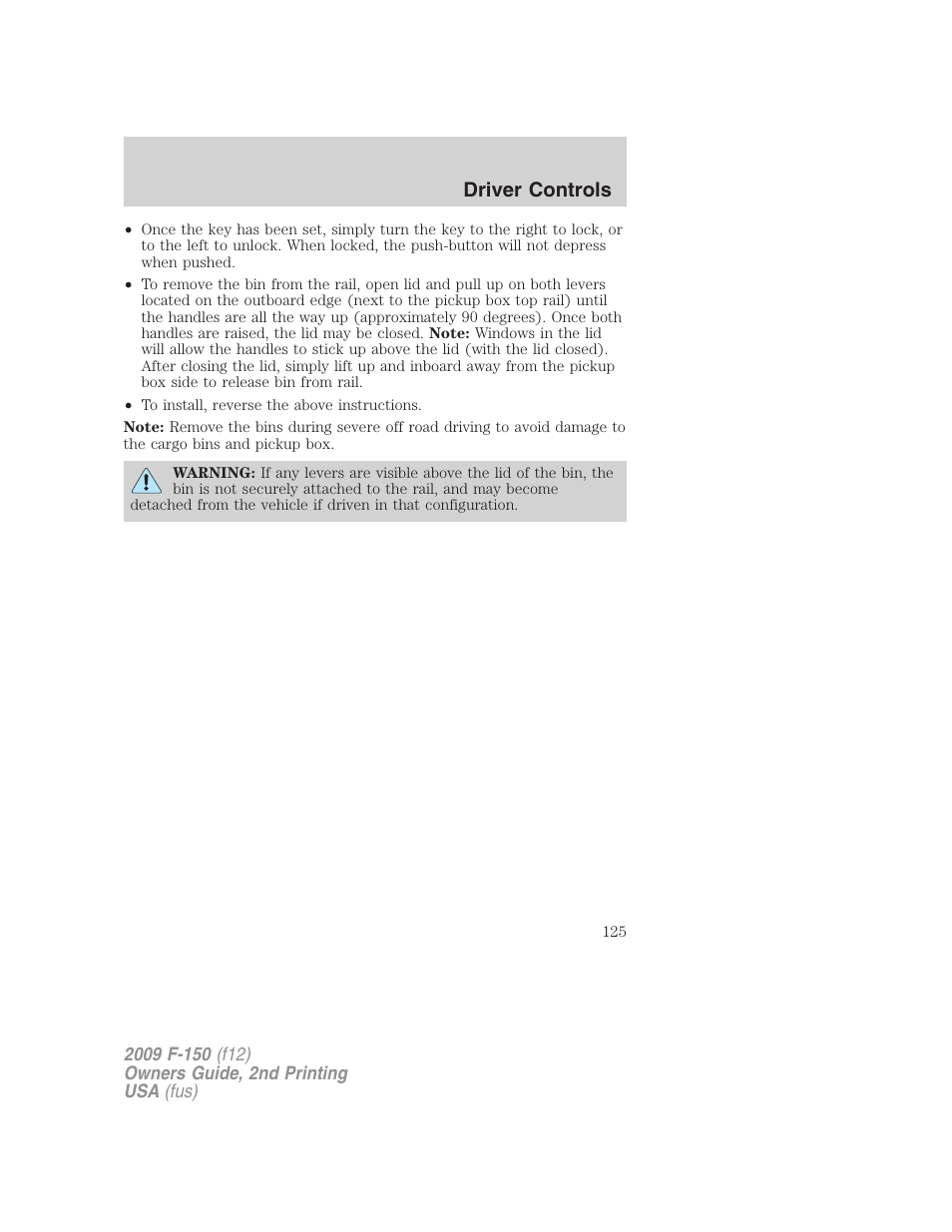 Driver controls | FORD 2009 F-150 v.2 User Manual | Page 125 / 409