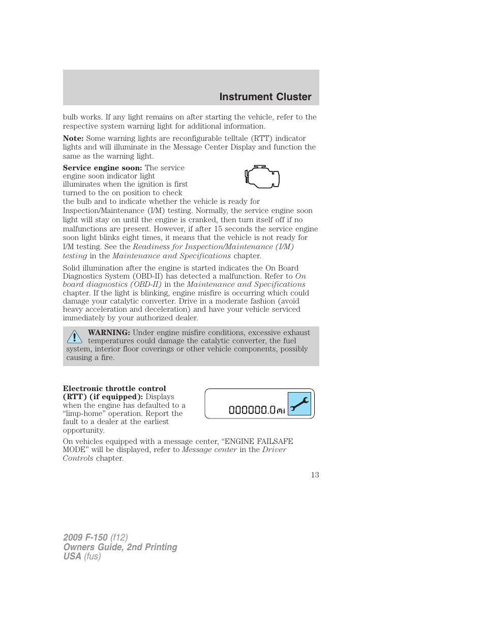 Instrument cluster | FORD 2009 F-150 v.2 User Manual | Page 13 / 409