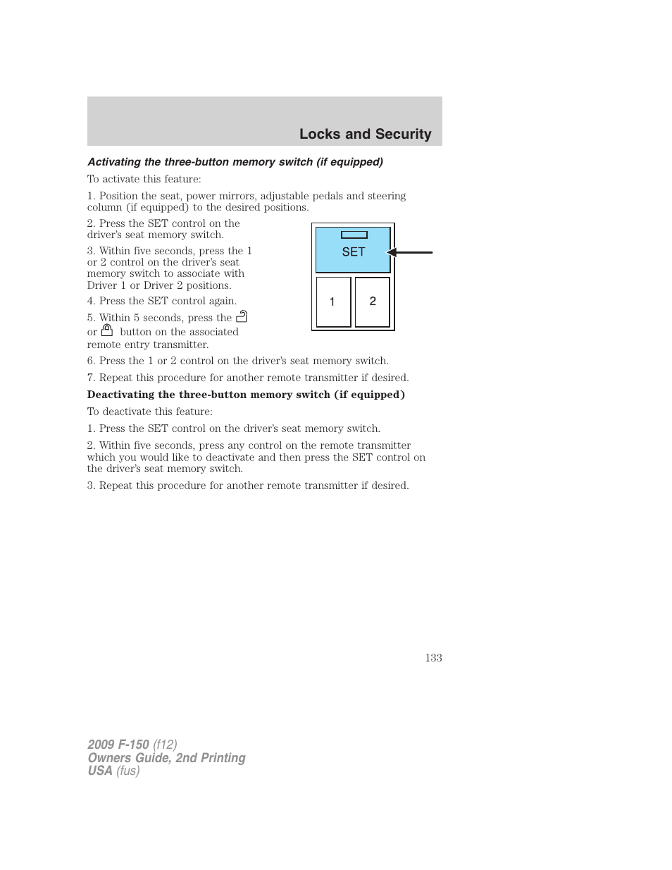 Locks and security | FORD 2009 F-150 v.2 User Manual | Page 133 / 409