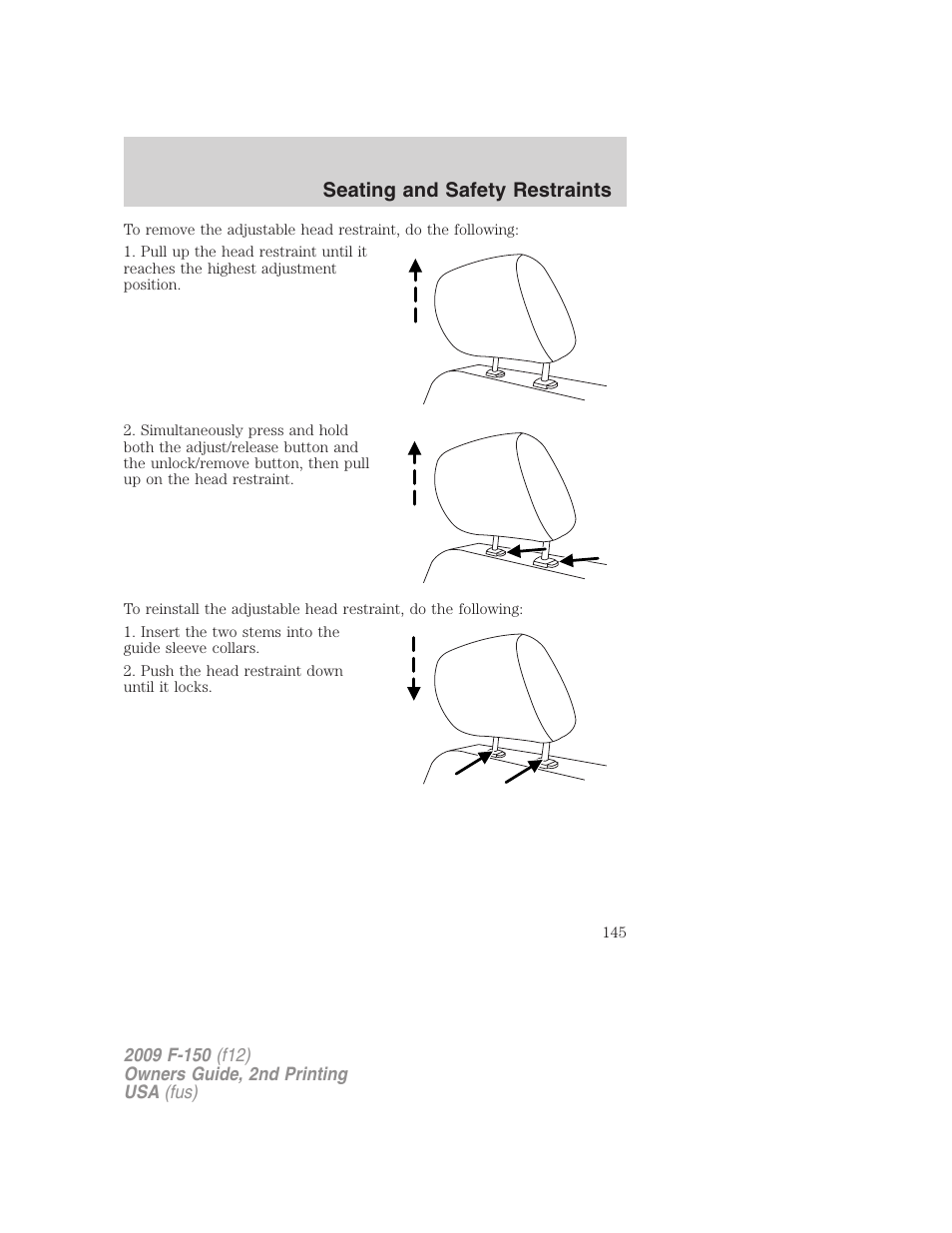 Seating and safety restraints | FORD 2009 F-150 v.2 User Manual | Page 145 / 409