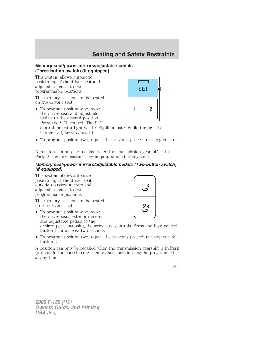 Seating and safety restraints | FORD 2009 F-150 v.2 User Manual | Page 151 / 409
