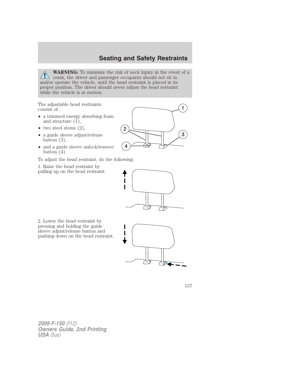 Seating and safety restraints | FORD 2009 F-150 v.2 User Manual | Page 157 / 409