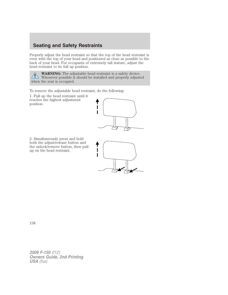 Seating and safety restraints | FORD 2009 F-150 v.2 User Manual | Page 158 / 409