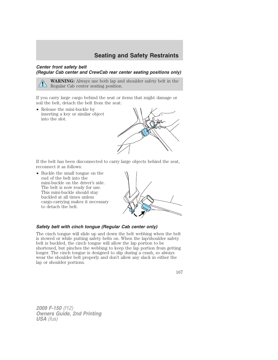 Seating and safety restraints | FORD 2009 F-150 v.2 User Manual | Page 167 / 409