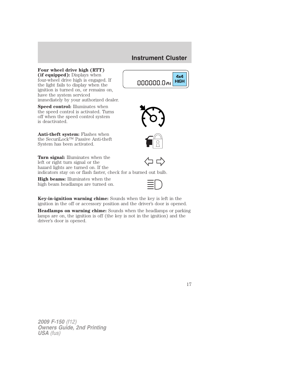 Instrument cluster | FORD 2009 F-150 v.2 User Manual | Page 17 / 409