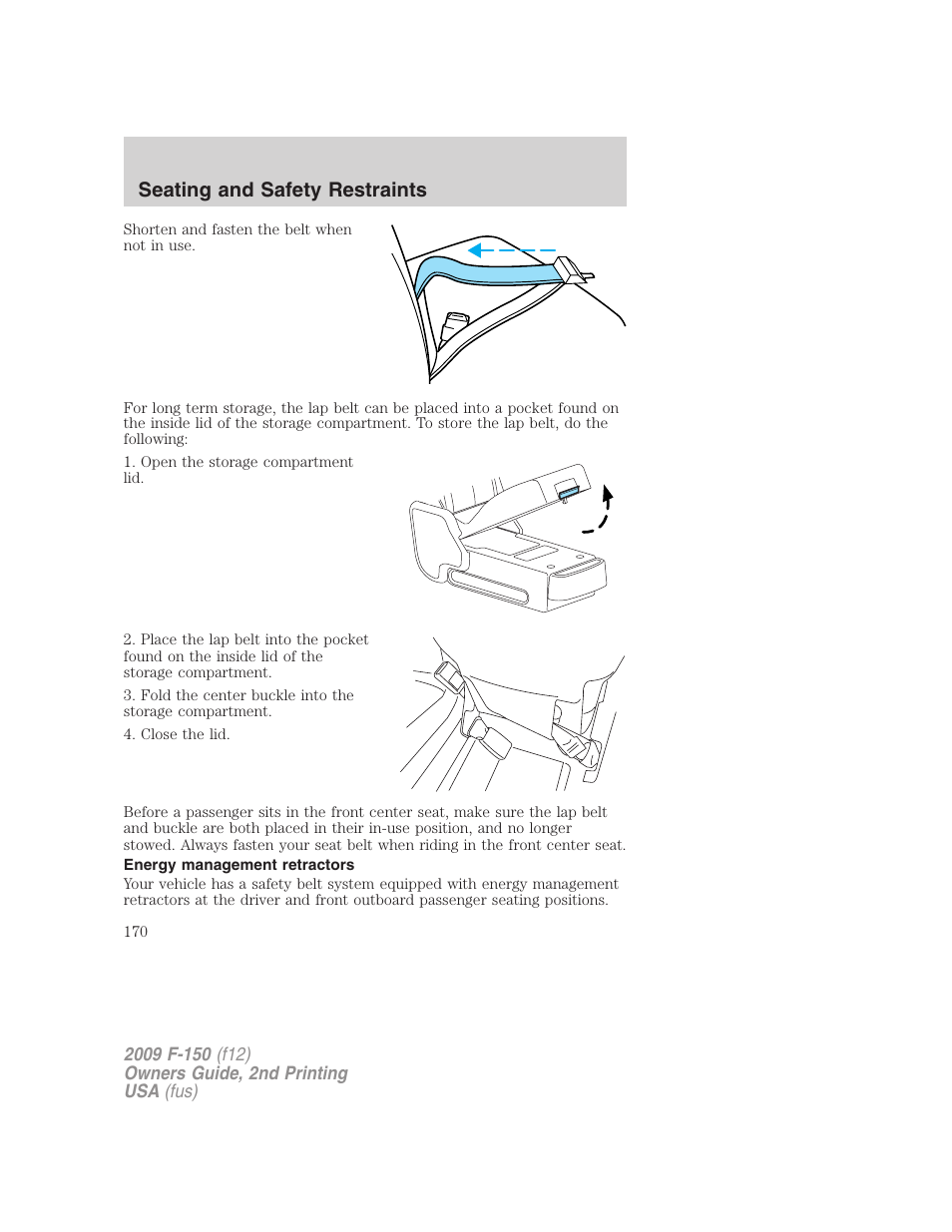 Energy management retractors, Seating and safety restraints | FORD 2009 F-150 v.2 User Manual | Page 170 / 409