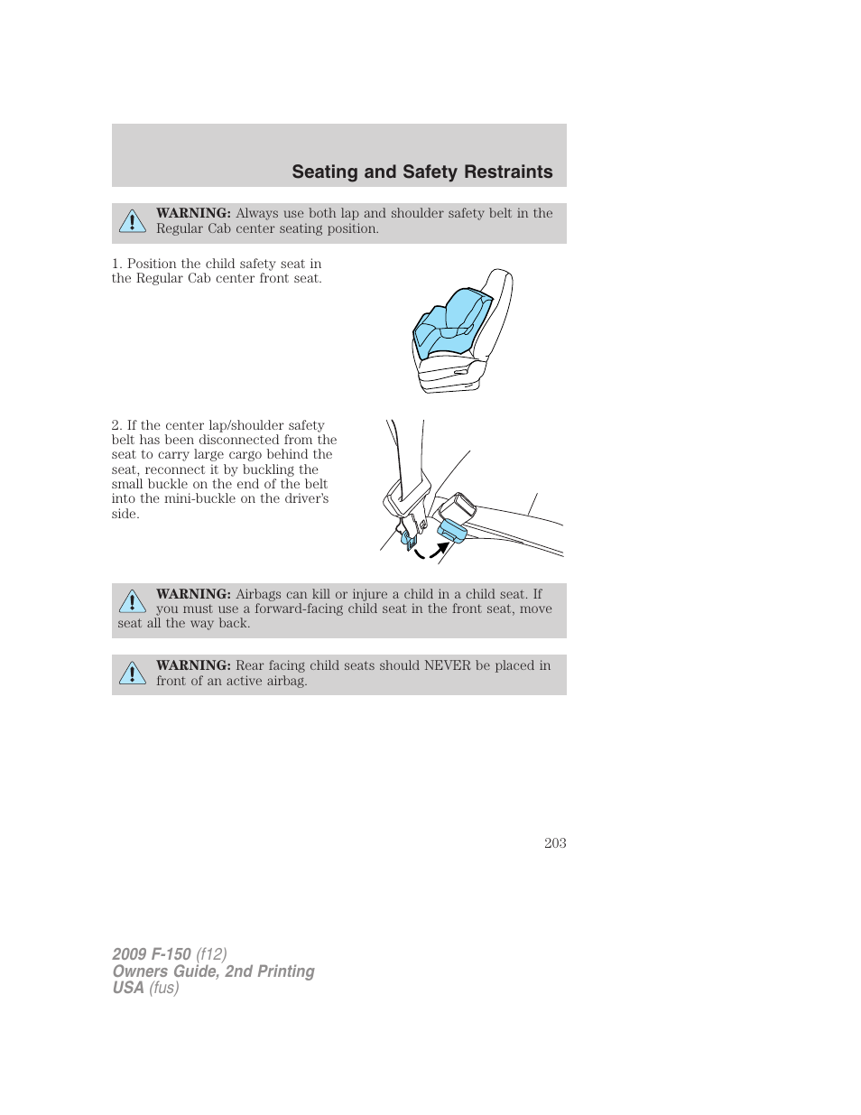 Seating and safety restraints | FORD 2009 F-150 v.2 User Manual | Page 203 / 409