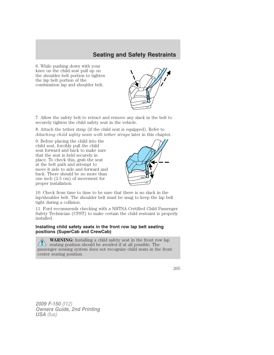 Seating and safety restraints | FORD 2009 F-150 v.2 User Manual | Page 205 / 409