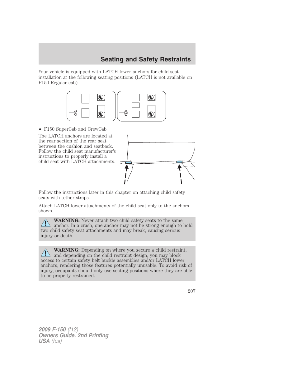 Seating and safety restraints | FORD 2009 F-150 v.2 User Manual | Page 207 / 409