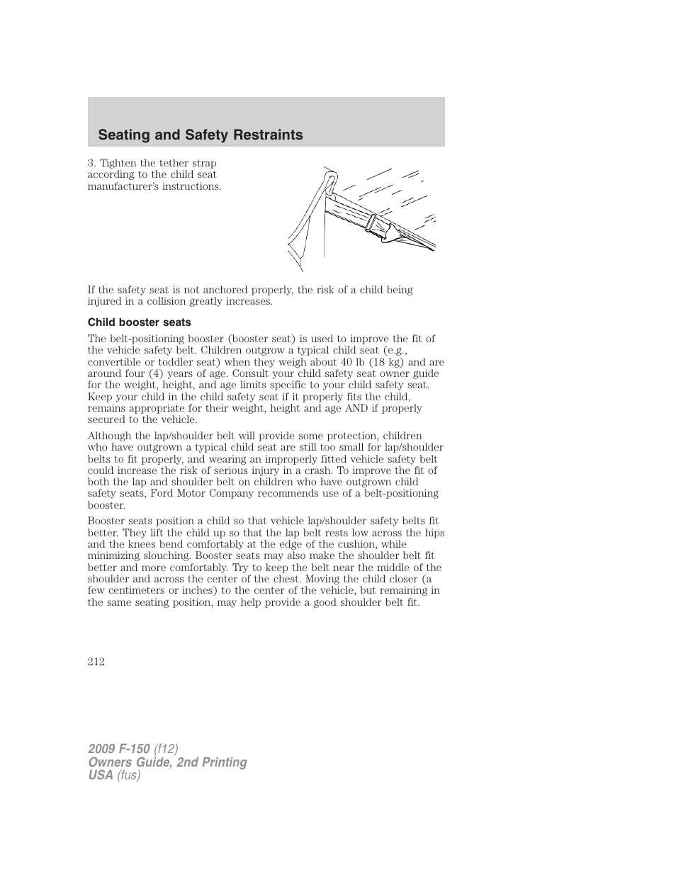 Child booster seats, Seating and safety restraints | FORD 2009 F-150 v.2 User Manual | Page 212 / 409