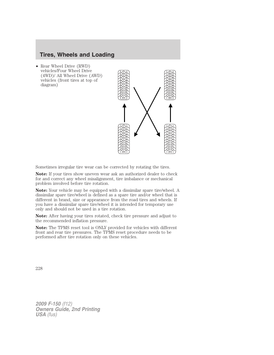 Tires, wheels and loading | FORD 2009 F-150 v.2 User Manual | Page 228 / 409